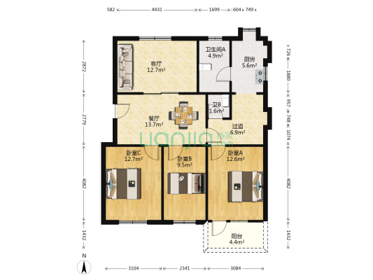 环保科技大院 3室2厅2卫 79平方