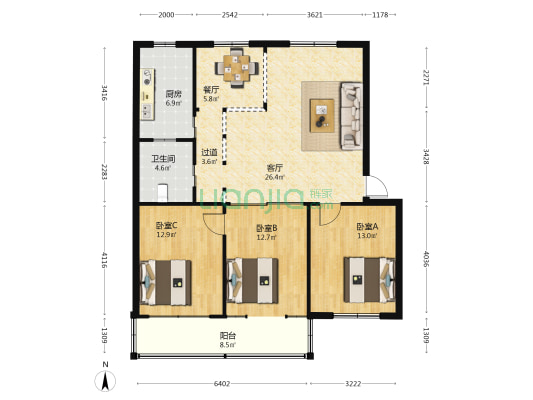 沿山路198号 3室2厅1卫 106平方