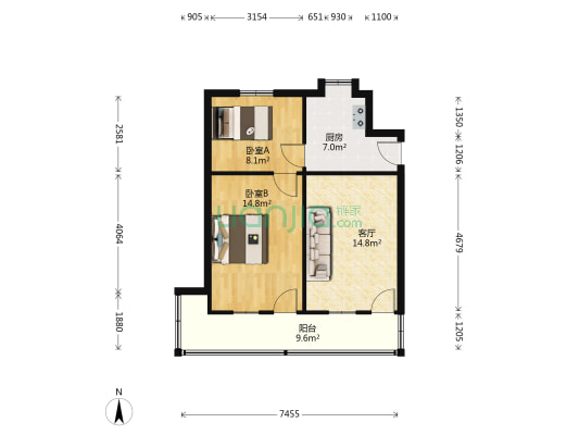 消防五中队宿舍 2室1厅0卫 61平方