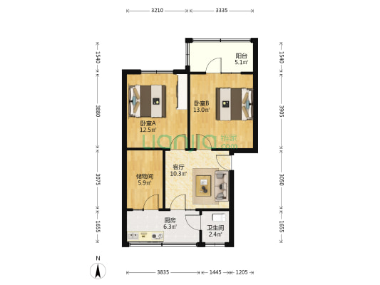 工艺美术厂小区 2室1厅1卫 65平方