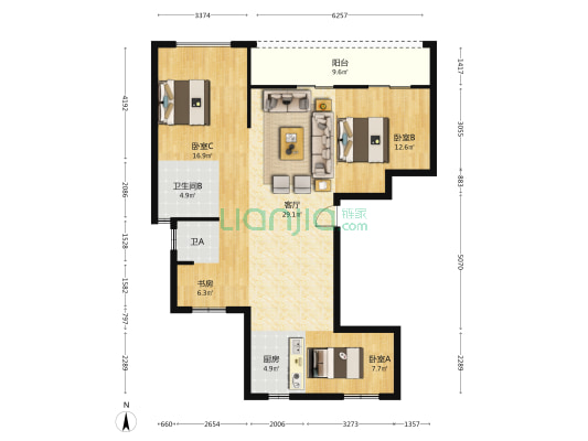 龙都悦珑湾 4室1厅2卫 124平方