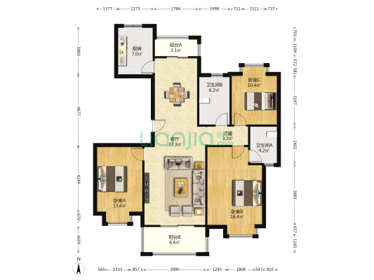 玉栊苑和园 3室1厅2卫 140平方