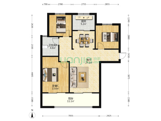 清华园(淮阳区) 3室2厅1卫 108平方