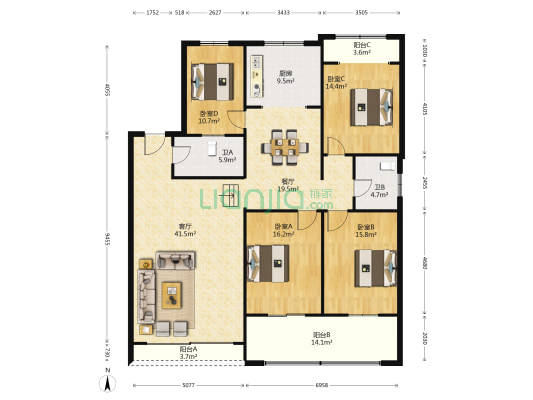 襄阳市特种设备检验检验测所襄城家属院 4室2厅2卫 193平方