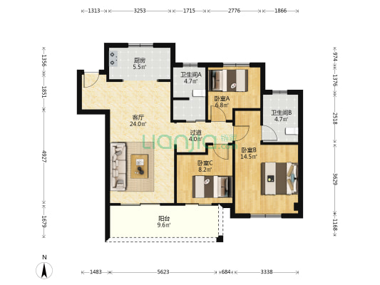 银城·致享城 3室1厅2卫 107平方