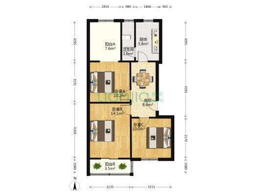 桐柏路191号院 3室1厅1卫 74平方