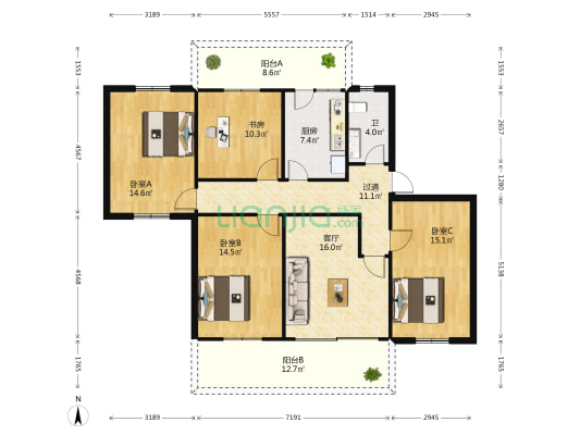 将军巷30号 4室1厅1卫 120平方