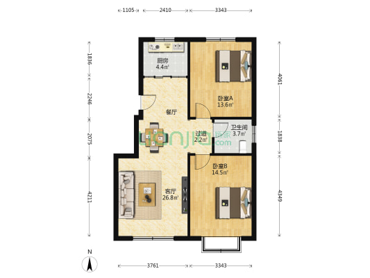 奥特名苑 2室1厅1卫 87平方