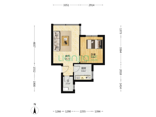 金竹苑1区 1室1厅1卫 55平方