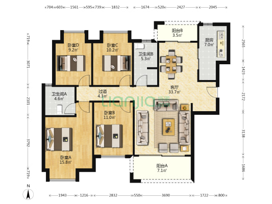 华申阳光城未来悦 4室1厅2卫 141平方