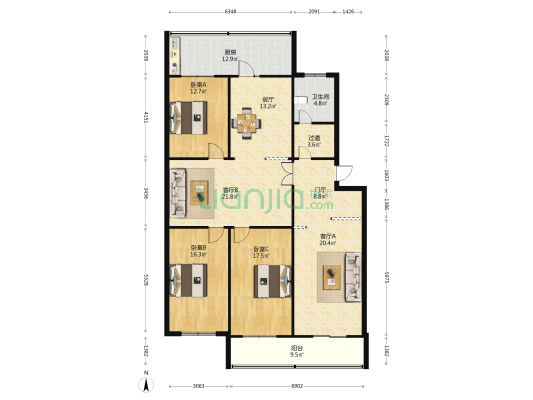 新泽巷路北交通厅宿舍 3室3厅1卫 156平方