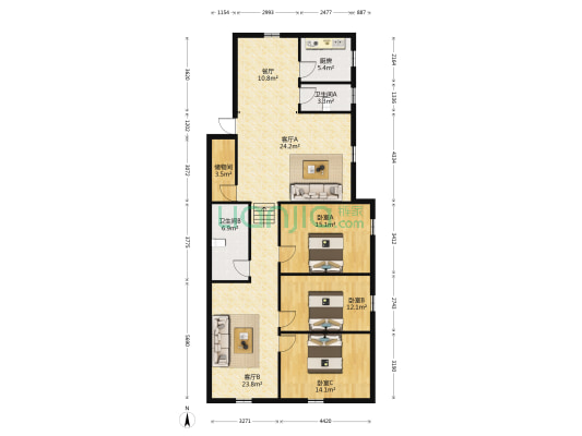 岳阳市一幼儿园家属区 3室3厅2卫 142平方