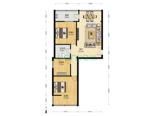 建投三建集团旧大路住宅小区 3室1厅1卫 99平方