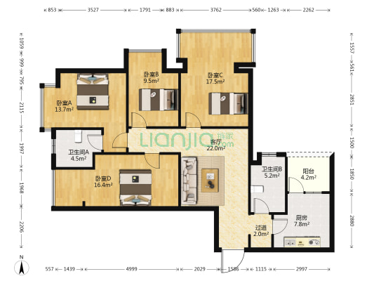 海伦城市广场 4室1厅2卫 128平方
