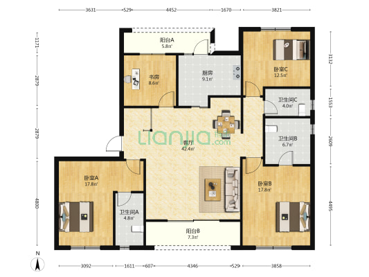 光谷创新天地4期 4室1厅3卫 188平方