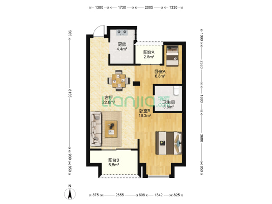 美的金宸府 2室1厅1卫 72平方