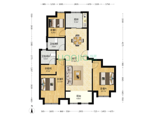 禹洲中粮都会09 3室1厅2卫 102平方