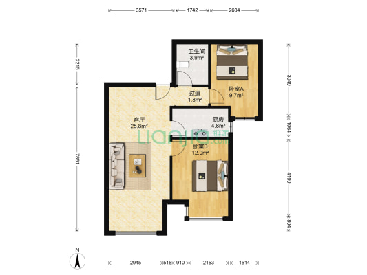 孔雀城听涛苑 2室1厅1卫 79平方
