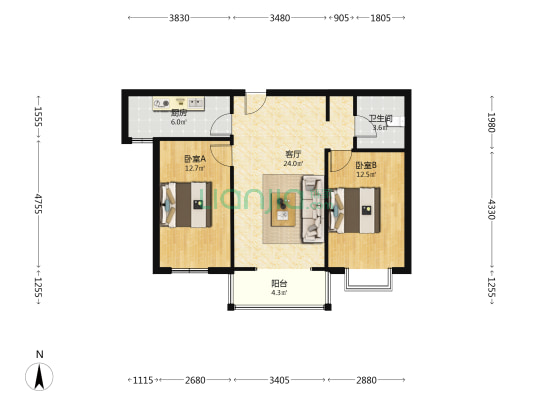 三阳两居户型好，精装修 拎包入住，楼层好-户型图