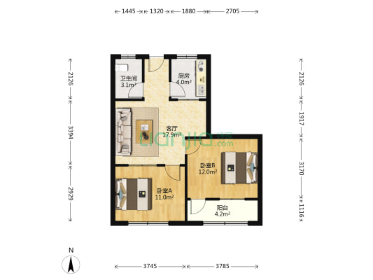 卧虎山花园小区三期 2室1厅1卫 69平方