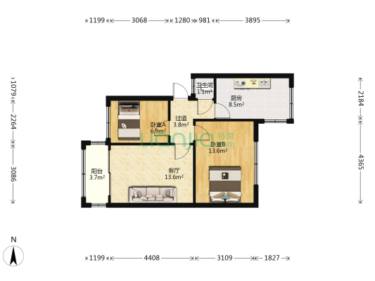 牡丹街14号 2室1厅1卫 60平方