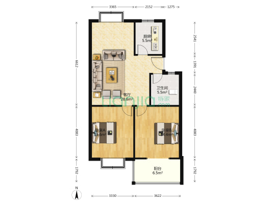 华美风景园北区 2室1厅1卫 91平方