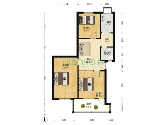 老烟厂家属院 3室1厅1卫 80平方
