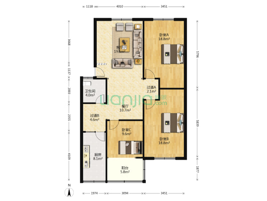 贵都花园 3室2厅1卫 121平方