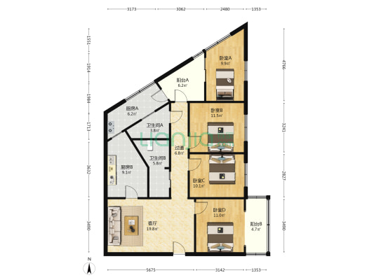 巨森商住楼 4室1厅2卫 123平方