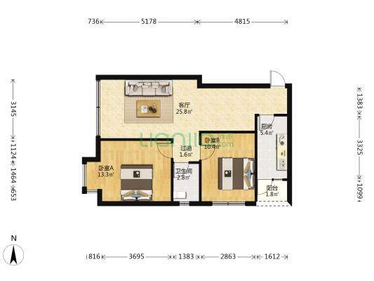 此房户型方正 住家安静 交通便利 中间好楼层-户型图