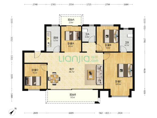 金成光华壹品 4室1厅2卫 131平方