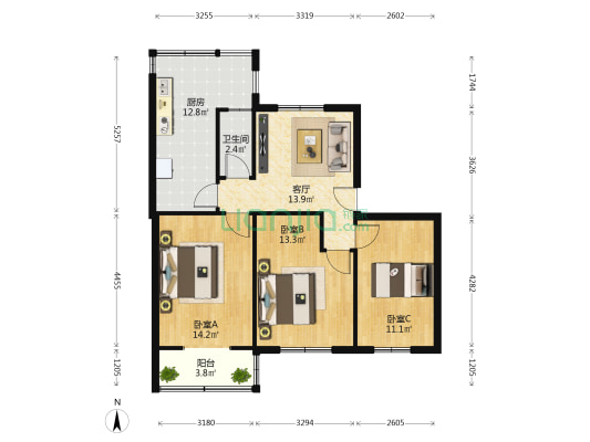 益民巷化建公司家属院 3室1厅1卫 82平方