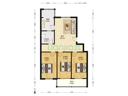 沁河路73号 3室1厅1卫 105平方