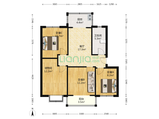 曹园小区 3室1厅1卫 97平方