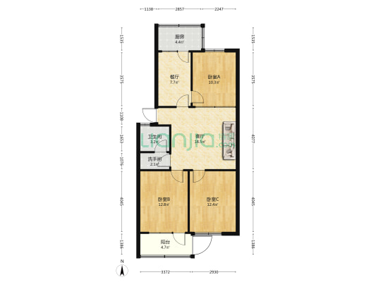 市审计局住宅 3室2厅2卫 82平方