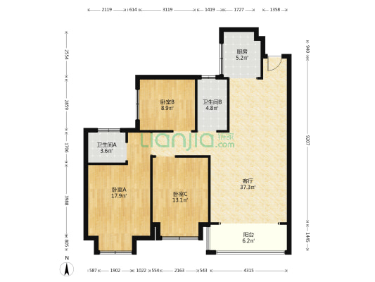 文瑞泽宇 3室1厅2卫 118平方