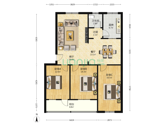 畜牧局住宅楼 3室2厅1卫 123平方