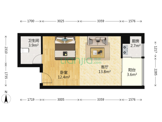武汉客厅 1室1厅1卫 47平方