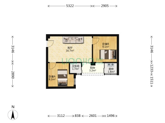 发源楼 2室1厅1卫 51平方