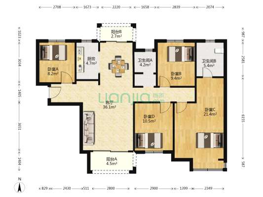 华南城中园四组团 4室1厅2卫 140平方