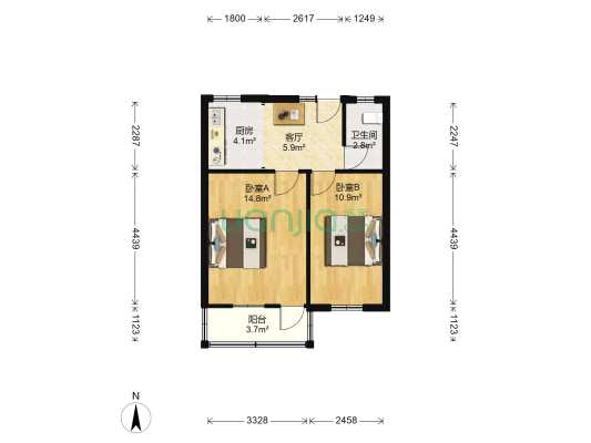 罗廊西村 2室1厅1卫 51平方