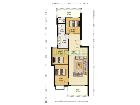紫晴轩 3室1厅2卫 93平方