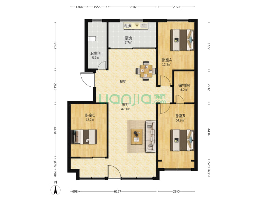 恒信首府 3室1厅1卫 129平方
