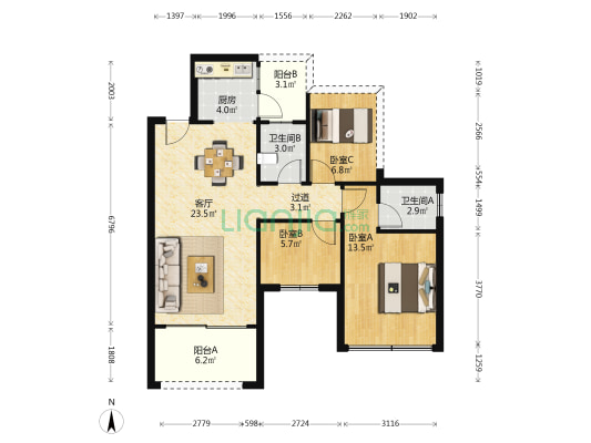 广汇•汇悦城 3室1厅2卫 87平方