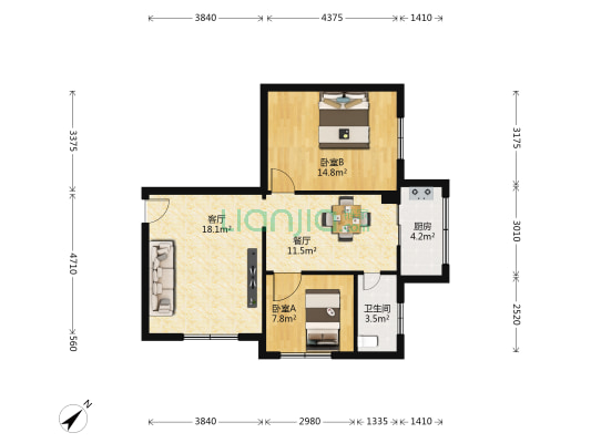 城基巷4号 2室2厅1卫 66平方