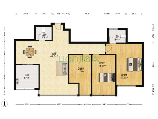 瀚悦府 3室1厅2卫 104平方