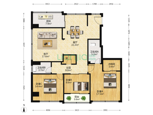兴业路 3室2厅2卫 145平方