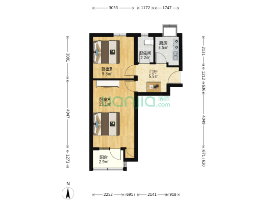 朗家胡同24号院 2室0厅1卫 52平方