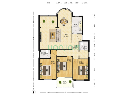 岳巷子71号 3室1厅2卫 127平方