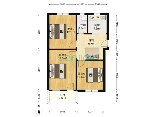 地质队宿舍 3室1厅1卫 73平方